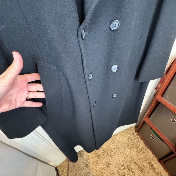 London Fog Men’s Long Wool Coat Black Double Breasted - Picture 6 of 17